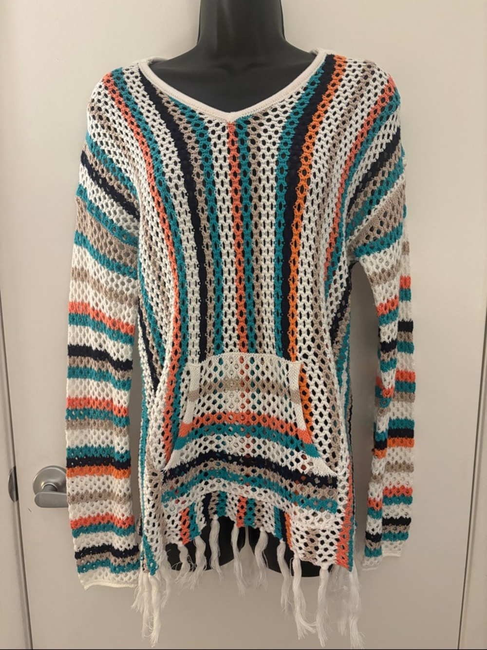 NWOT Sperry Open-Knit V-Neck BOHO Festival Beachy Sweater SZ M